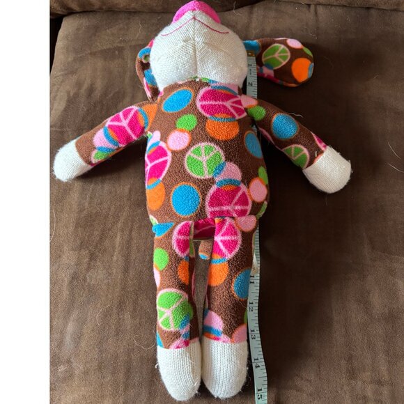 Dan Dee Sock Monkey Dog Plush Toy Peace signs Hippie Love 15" - Picture 9 of 9